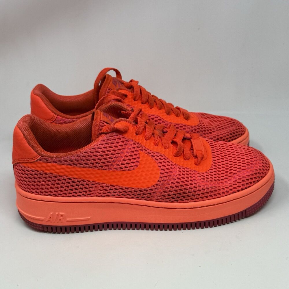 Nike Air Force 1 Upstep Low Breathe Sneakers Womens 9.5 Orange Mesh Shoes